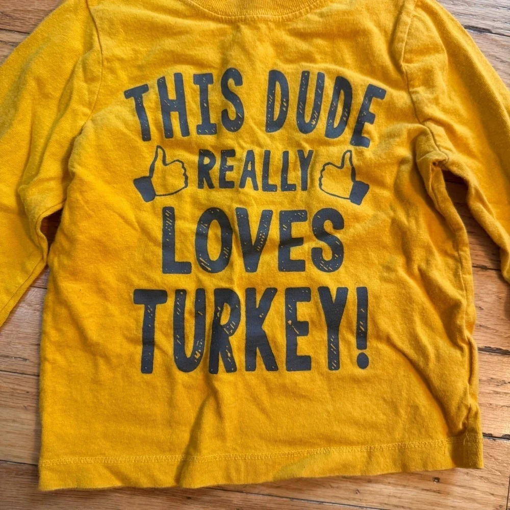 Old Navy Toddler Boys Yellow This Dude Really‎ Loves Turkey Graphic Tee Shirt 3T